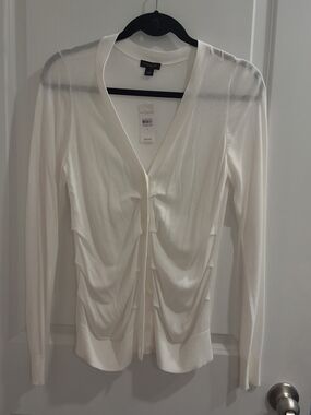 Ann Taylor Factory White Knit Top with Black Trim